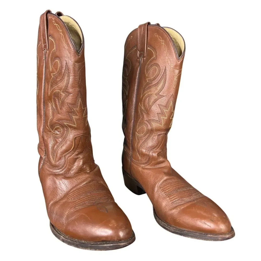 Vintage Dan Post Men’s Brown Leather Western Cowboy Boots Size US 12 D